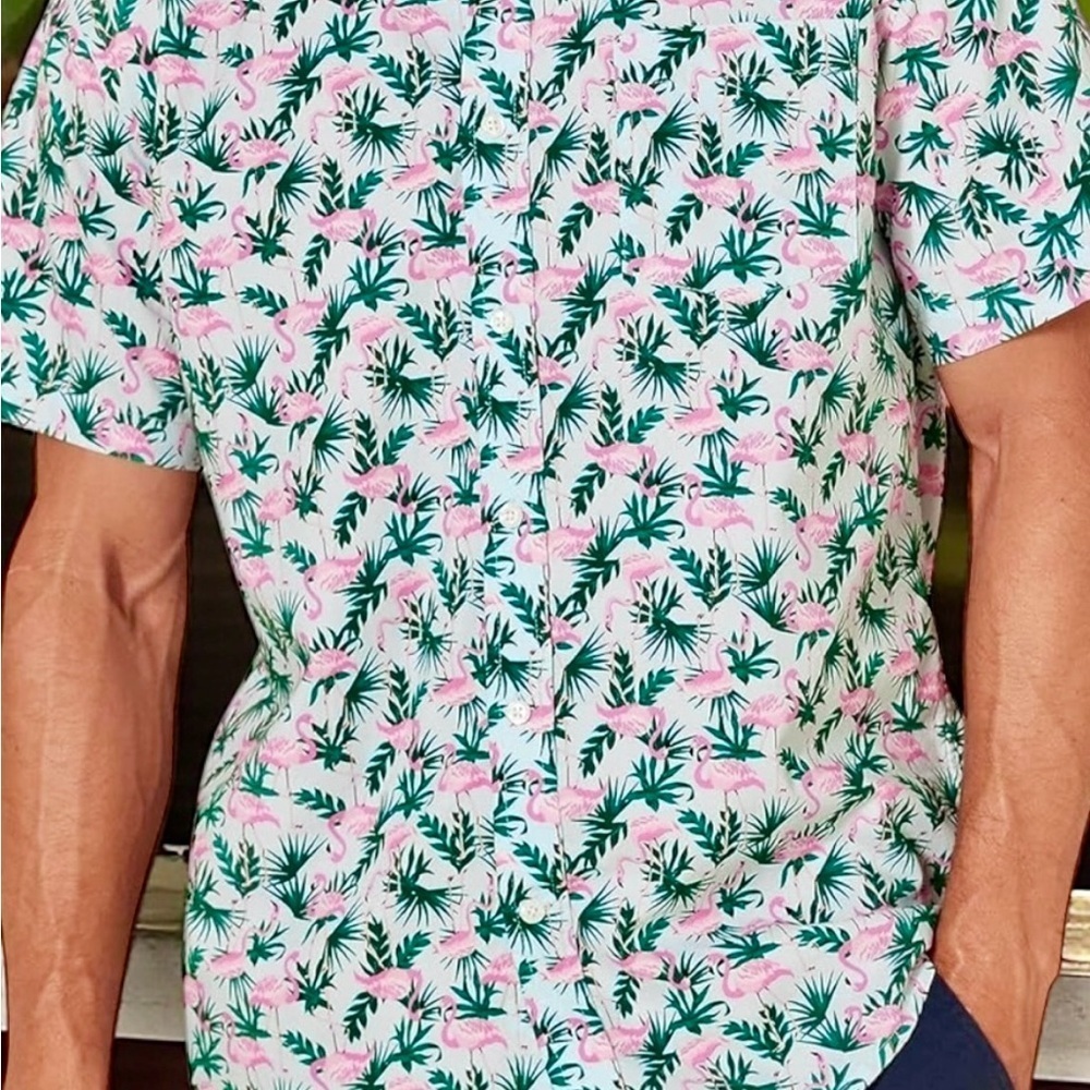 **Dive Into Style - Amazon Flamingo Button-Up! 🦩✨**